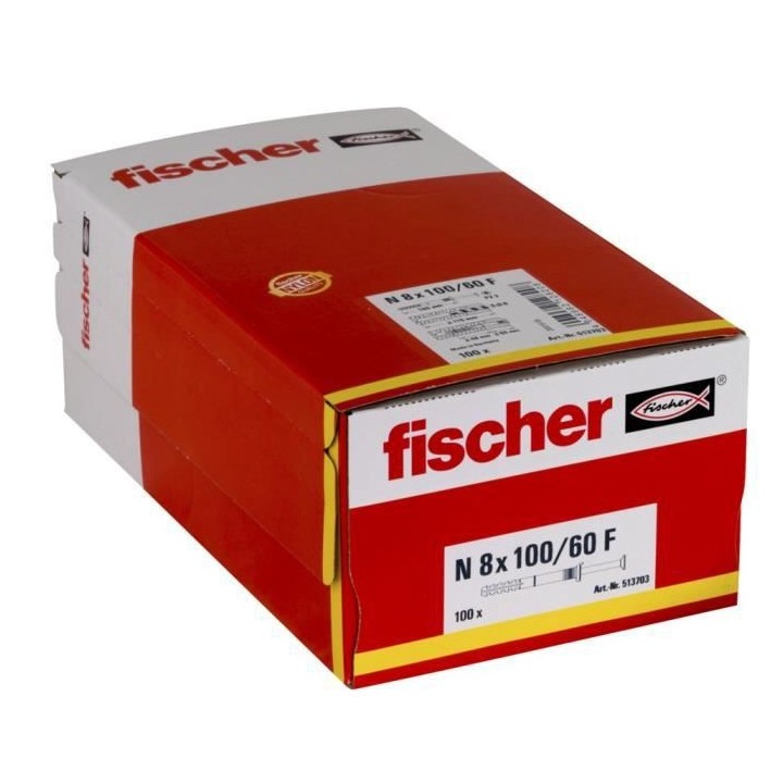 FISCHER - Cheville clou NF 8x100/60 avec collerette épaisse et clou t