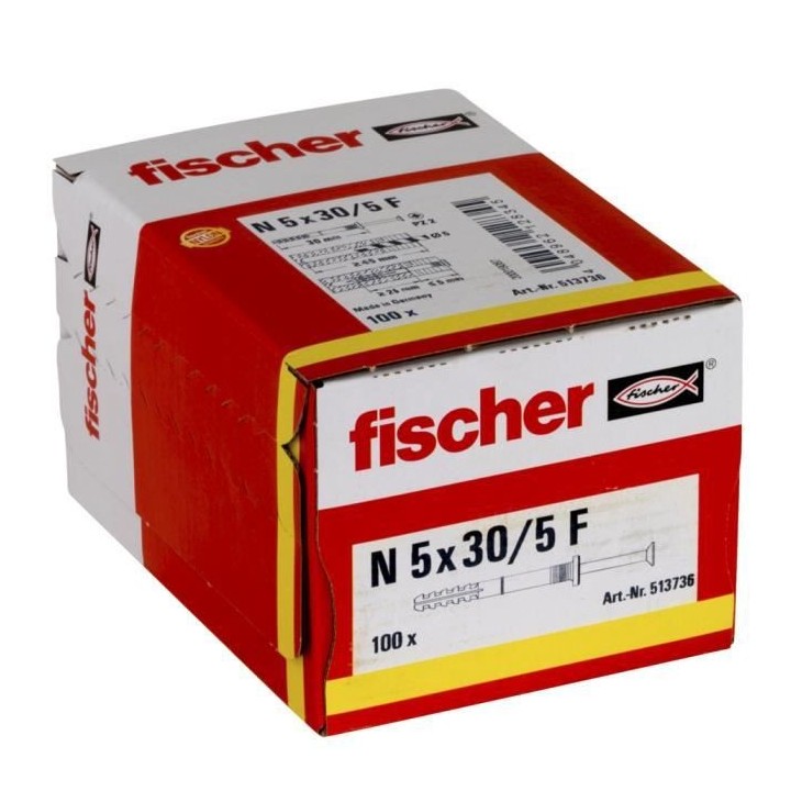 Cheville a frapper NF 5x30 Nylon en boîte de 100 - FISCHER - 513736