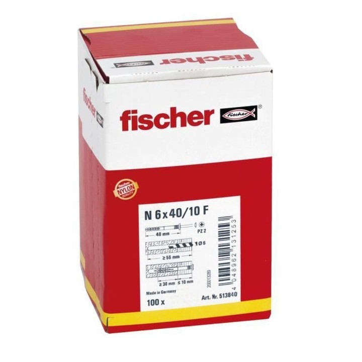 Cheville a frapper NF 6x40 Nylon en boîte de 100 - FISCHER - 513840