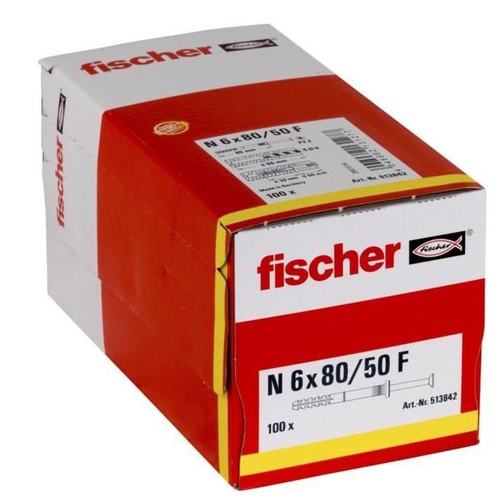 FISCHER - Cheville clou NF 6x80/50 avec collerette épaisse et clou te