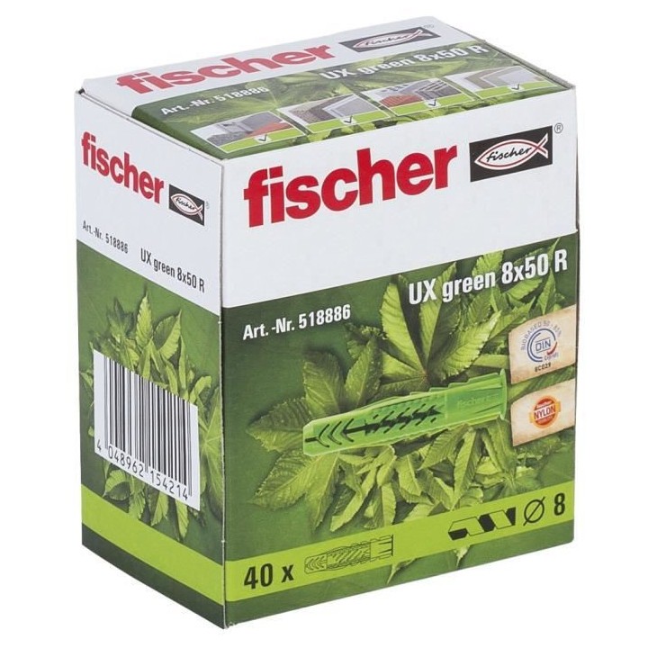 FISCHER - Cheville tous matériaux UX Green 8x50 avec collerette - fab