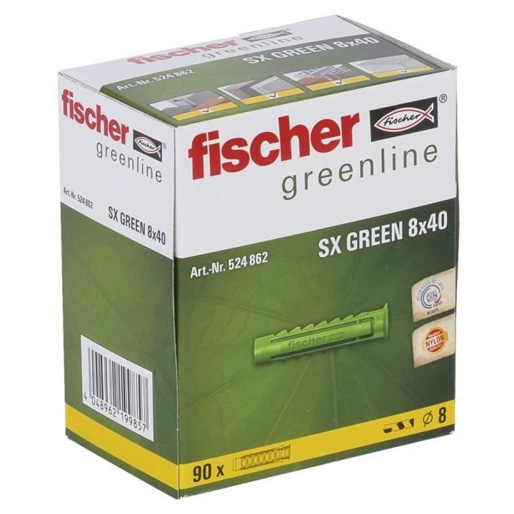 FISCHER - Cheville a quadruple expansion SX Green 8x40 mm - fabriquée