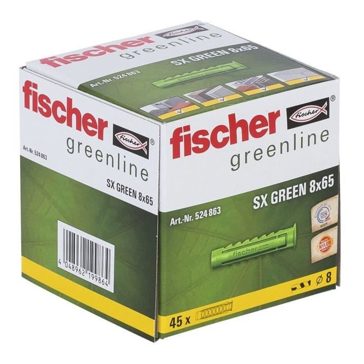 FISCHER - Cheville a quadruple expansion SX Green 8x65 mm - fabriquée