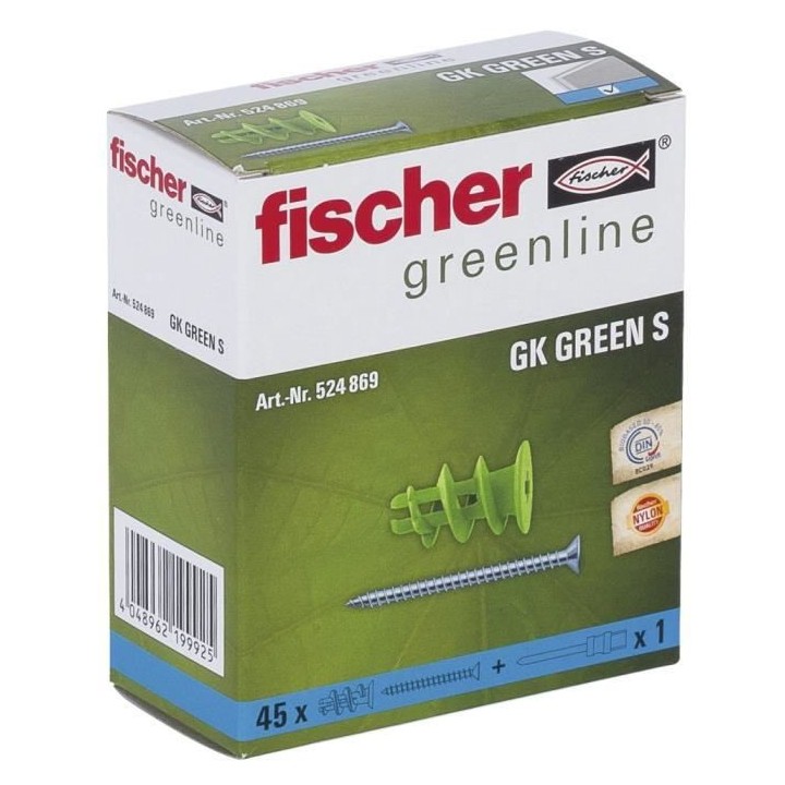 FISCHER - Cheville pour carton-plâtre GK Green avec vis - fabriquée