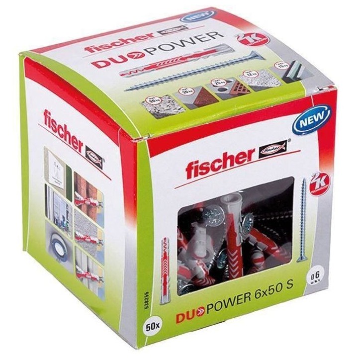 FISCHER - Cheville tous matériaux DuoPower 6x50 mm avec vis - Boîte