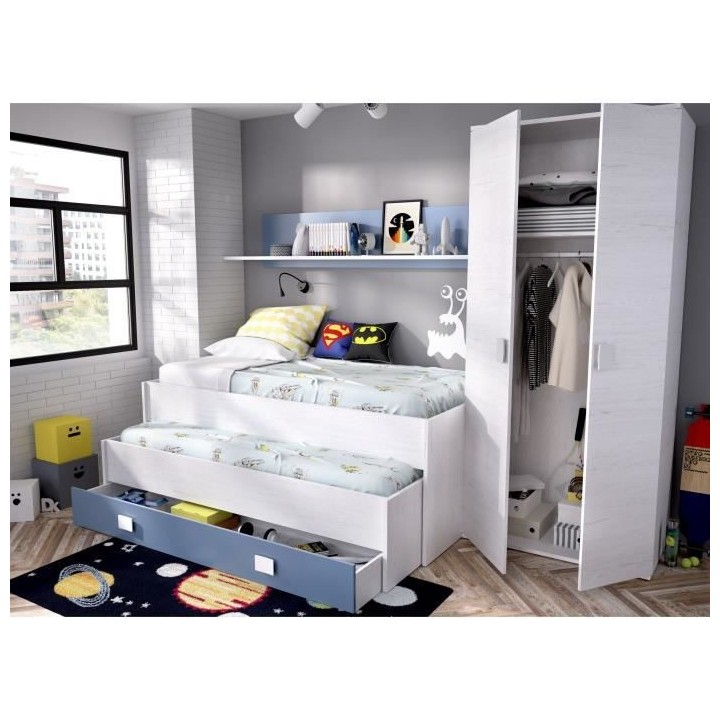 OCEAN Lit gigogne enfant 2 x 90 x 190 cm - Avec Tiroir de rangement +