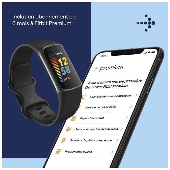 FITBIT Charge 5 - Bracelet d'activité - 6 mois d'abonnement a Premium