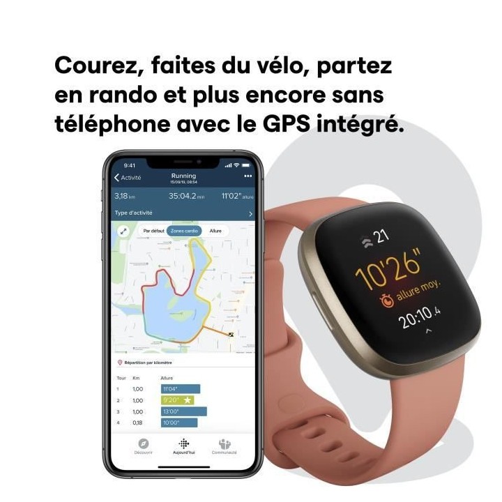 FITBIT Versa 3 - Montre connectée - Autonomie + de 6 jours - Rose