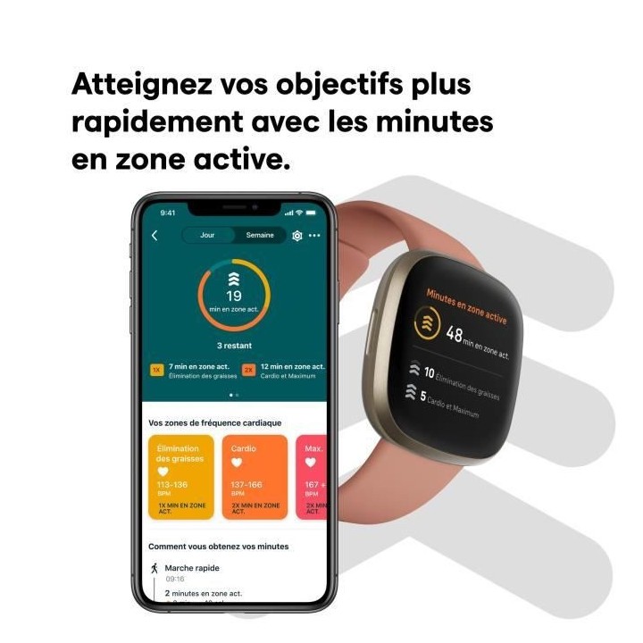 FITBIT Versa 3 - Montre connectée - Autonomie + de 6 jours - Rose