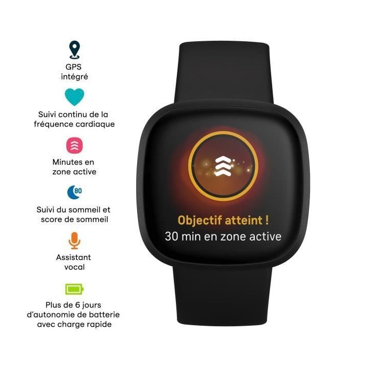 FITBIT Versa 3 - Montre connectée - Autonomie + de 6 jours - Noir