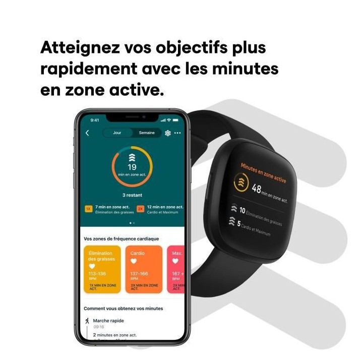 FITBIT Versa 3 - Montre connectée - Autonomie + de 6 jours - Noir