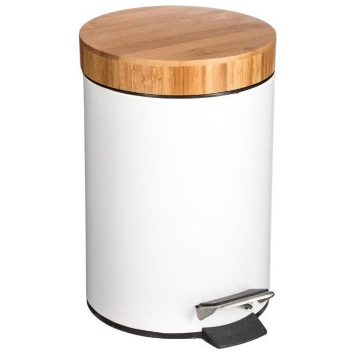 Poubelle Natureo en métal et bambou - 3 L - H 25,5 cm - blanc