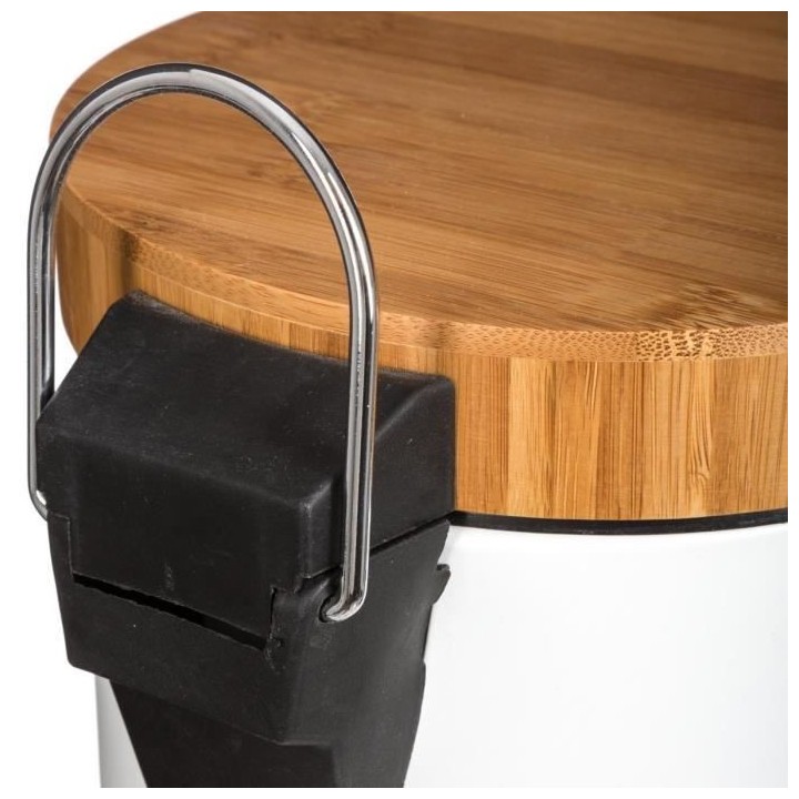 Poubelle Natureo en métal et bambou - 3 L - H 25,5 cm - blanc