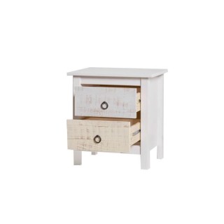 Chevet 2 tiroirs - Décor blanc - L 46 x P 35 x H 49,5 cm - FLORA
