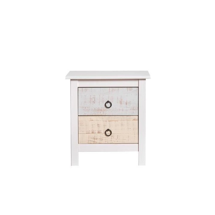 Chevet 2 tiroirs - Décor blanc - L 46 x P 35 x H 49,5 cm - FLORA
