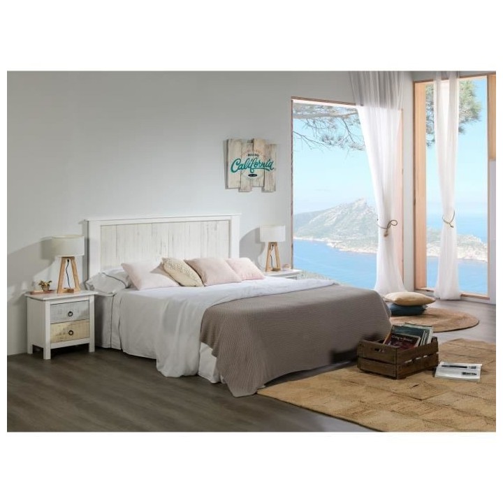 Chevet 2 tiroirs - Décor blanc - L 46 x P 35 x H 49,5 cm - FLORA