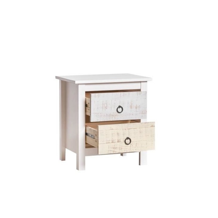 Chevet 2 tiroirs - Décor blanc - L 46 x P 35 x H 49,5 cm - FLORA