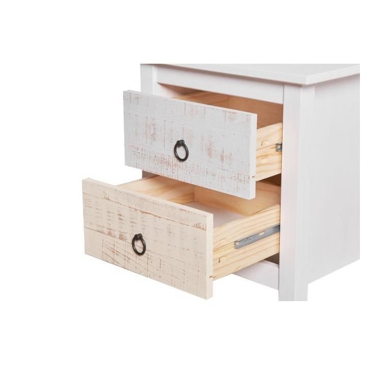 Chevet 2 tiroirs - Décor blanc - L 46 x P 35 x H 49,5 cm - FLORA