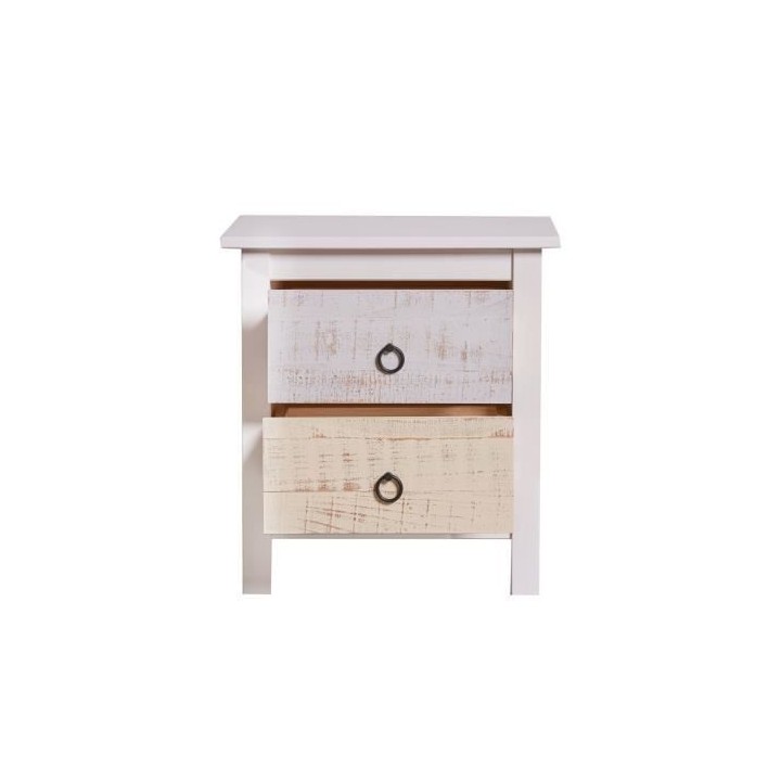 Chevet 2 tiroirs - Décor blanc - L 46 x P 35 x H 49,5 cm - FLORA