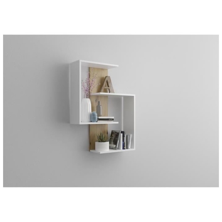 FMD Etagere murale Kretos avec 4 compartiments - Artisan chene et blan