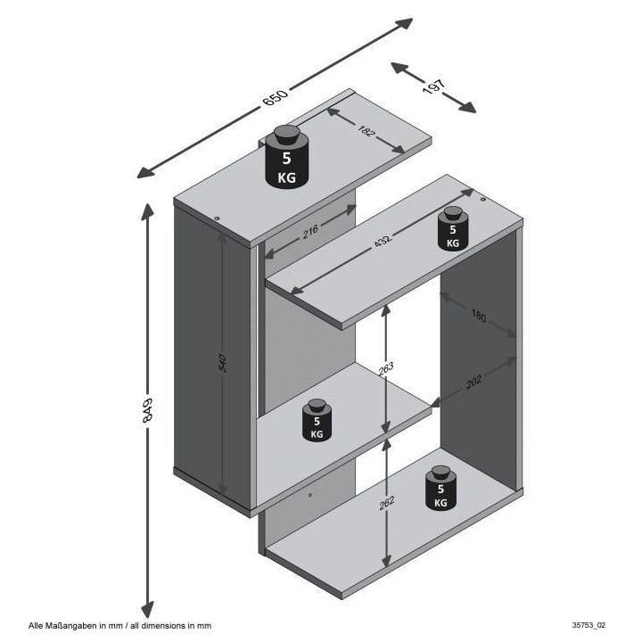 FMD Etagere murale Kretos avec 4 compartiments - Artisan chene et blan