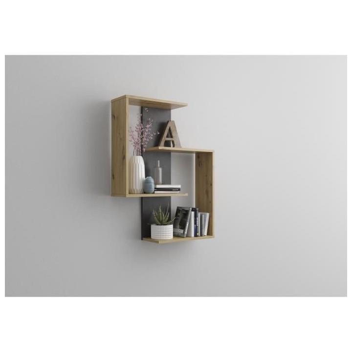 FMD Etagere murale Kretos avec 4 compartiments - Artisan chene et mate