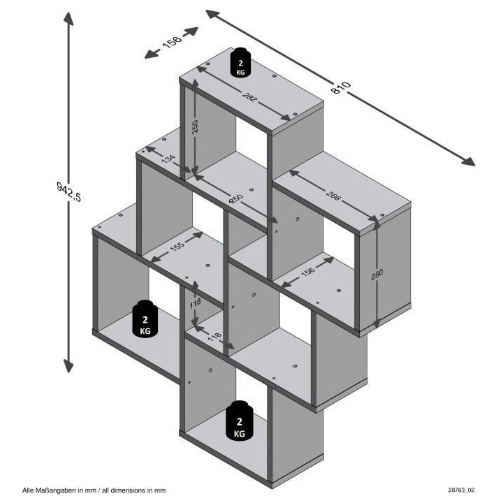 LAURIO 2 Etagere murale 6 compartiments - 81,5 x 94,5 x 16 cm - Pannea
