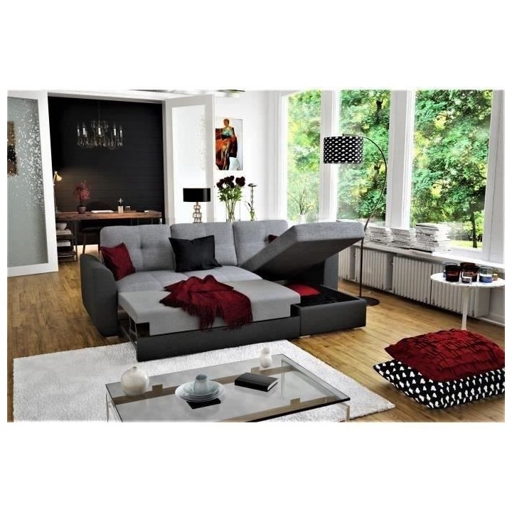 Canapé d'angle convertible réversible + coffre FOLK - Tissu Anthraci