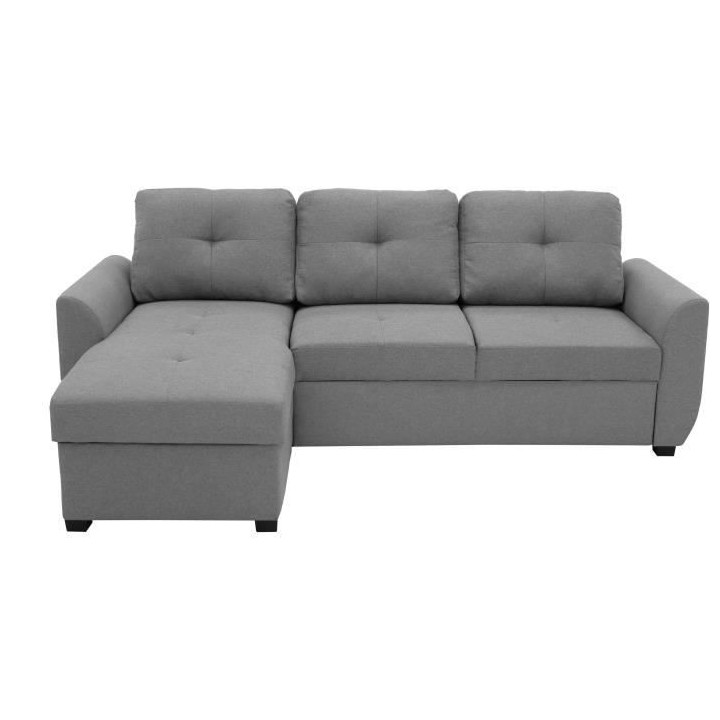 Canapé d'angle convertible réversible FOLK - Coffre - Tissu Gris cla