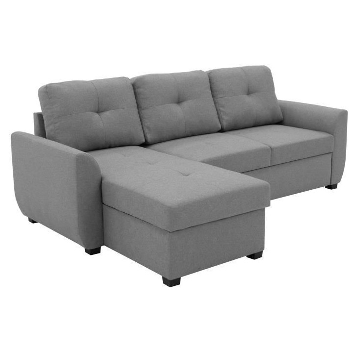 Canapé d'angle convertible réversible FOLK - Coffre - Tissu Gris cla