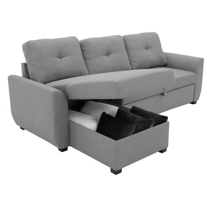 Canapé d'angle convertible réversible FOLK - Coffre - Tissu Gris cla