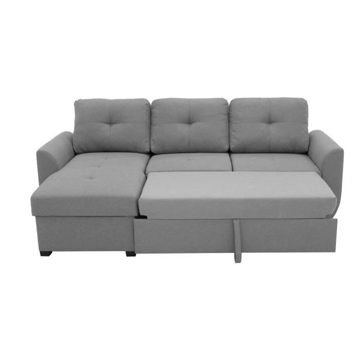 Canapé d'angle convertible réversible FOLK - Coffre - Tissu Gris cla