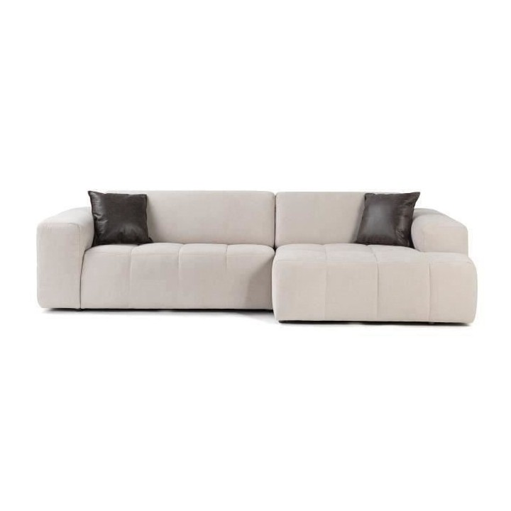 Canapé d'angle droit 5 places - Tissu Gris - L 286 x P 129 x H 76 cm