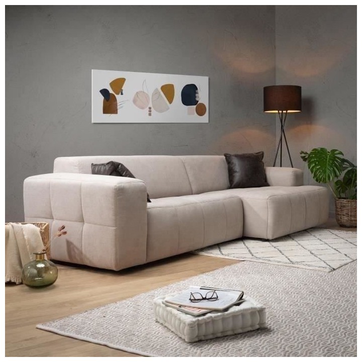 Canapé d'angle droit 5 places - Tissu Gris - L 286 x P 129 x H 76 cm