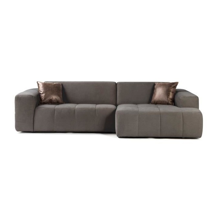 Canapé d'angle droit 5 places - Tissu marron - L 286 x P 129 x H 76 c