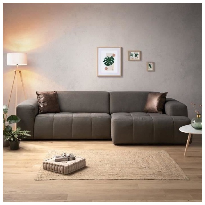 Canapé d'angle droit 5 places - Tissu marron - L 286 x P 129 x H 76 c