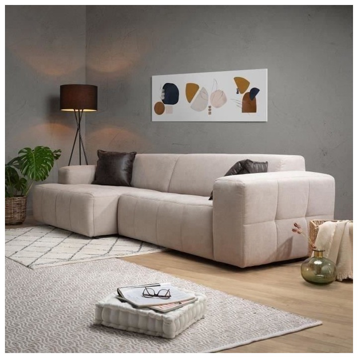 Canapé d'angle gauche 5 places - Tissu Gris - Contemporain - L 286 x