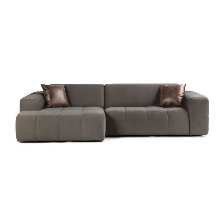 Canapé d'angle gauche 5 places - Tissu marron - L 286 x P 129 x H 76
