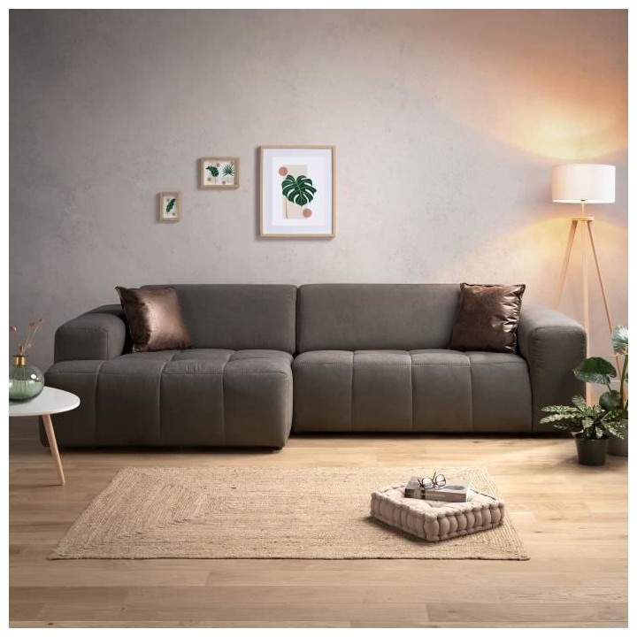 Canapé d'angle gauche 5 places - Tissu marron - L 286 x P 129 x H 76