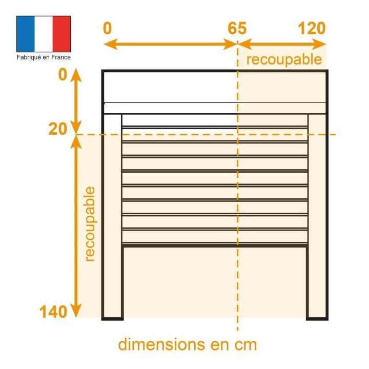 Volet roulant double parois H140 cm x L120 cm PVC recoupable en largeu