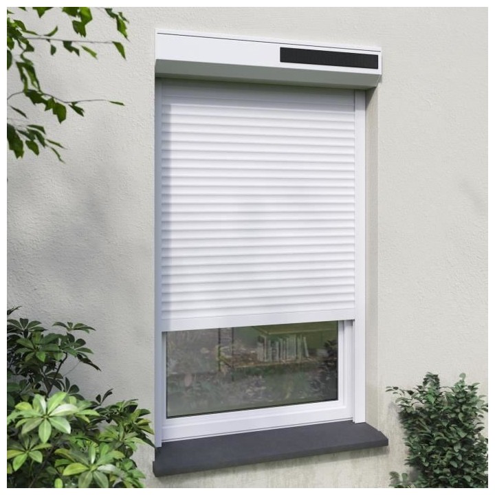 Volet roulant solaire H120 x L120 cm en PVC recoupable en largeur et h