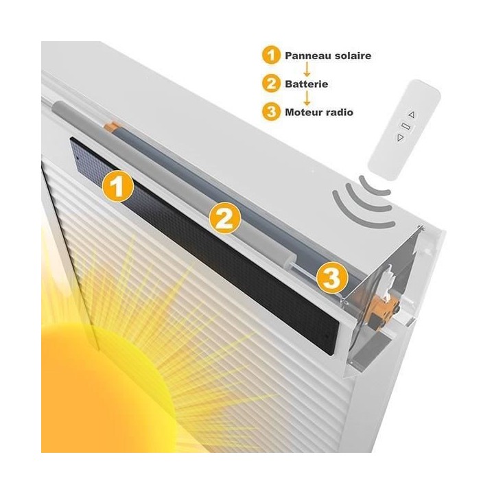 Volet roulant solaire H140 x L150 cm en PVC recoupable en largeur et h