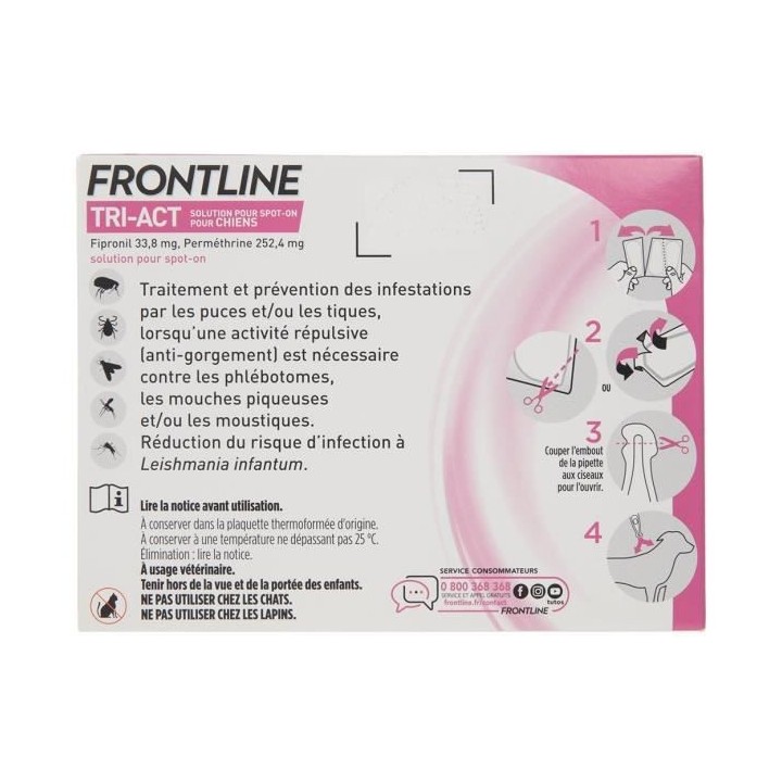 FRONTLINE 3 pipettes Tri-Act - Pour chien de 2 a 5 kg