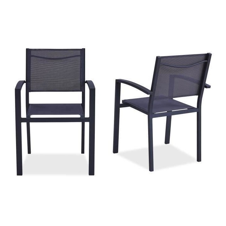 Lot de 2 fauteuils de jardin en aluminium assise textilene - 57 x 56 x