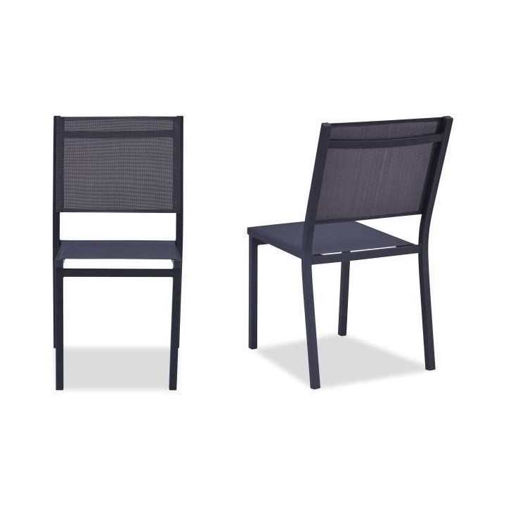 Lot de 2 chaises de jardin en aluminium assise textilene - 48 x 56 x 8