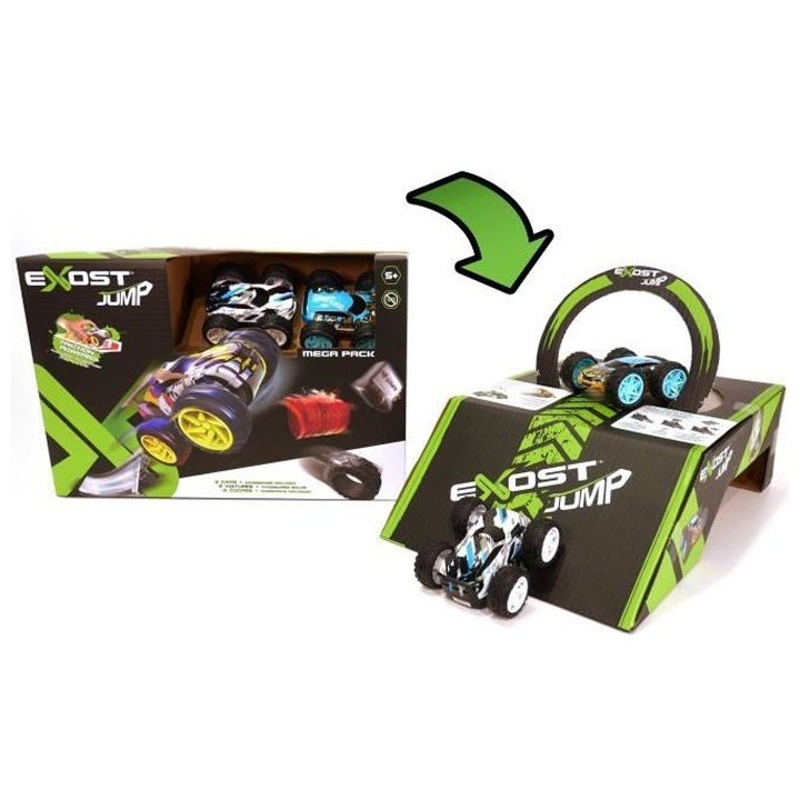 EXOST JUMP - Pack duo : 2 petites voitures a friction + accessoires -