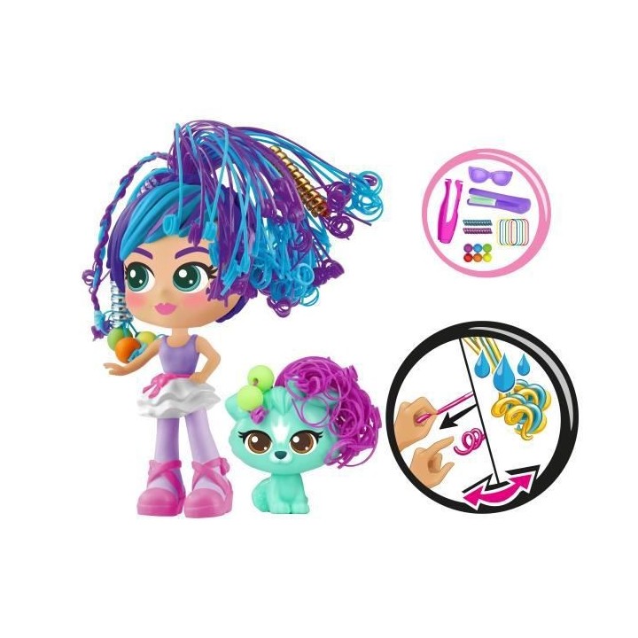 CURLI GRILS - 1 Poupée aux cheveux magiques + 1 animal  Rosli et Koda