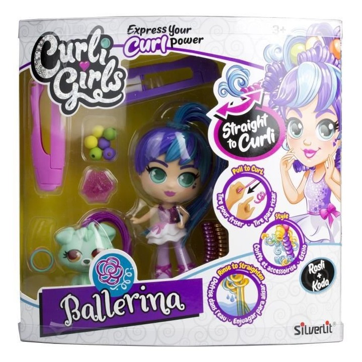 CURLI GRILS - 1 Poupée aux cheveux magiques + 1 animal  Rosli et Koda