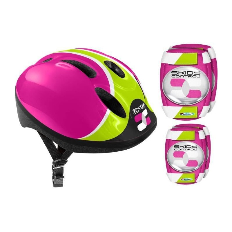 COMBO ROSE Sécurité (Casque + Genouilleres & Coudieres) SKIDS CONTROL