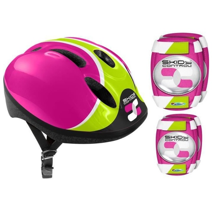 COMBO ROSE Sécurité (Casque + Genouilleres & Coudieres) SKIDS CONTRO
